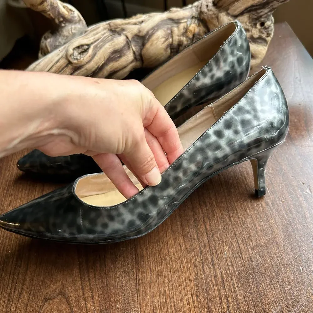 Kate Spade Tortoise Patent Leather Heels Animal Print Metallic Size 9.5